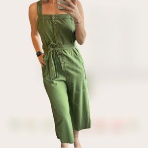 LUSH | Green button down jumpsuit with pockets (Size L)
